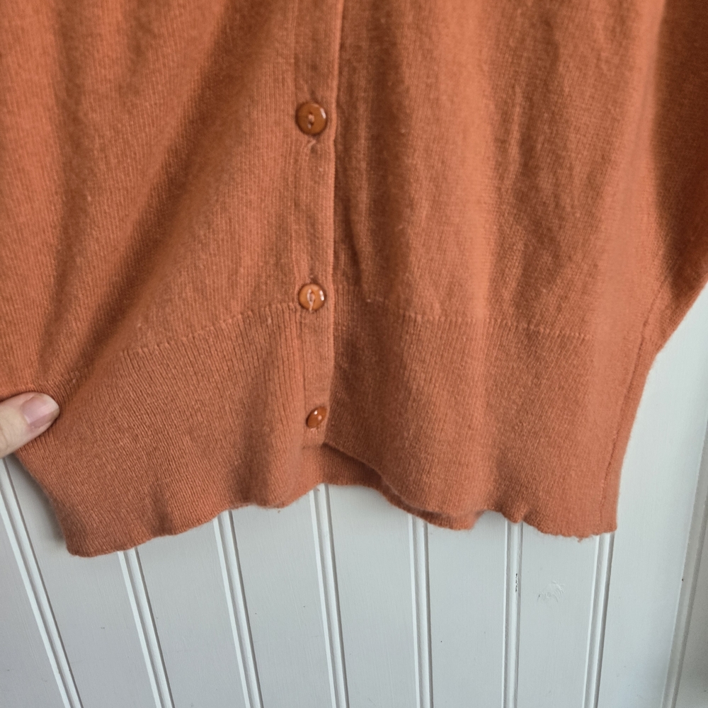 Vintage 100% Pure Cashmere Orange Button Up Crew Neck Cardigan Sweater - Picture 3 of 6